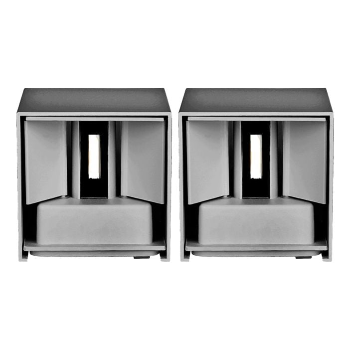 V-TAC Aplique LED Cuadrado - Bridgelux - IP65 Estanco - Gris - 5W - 700 Lumens - 3000K - Pack de 2