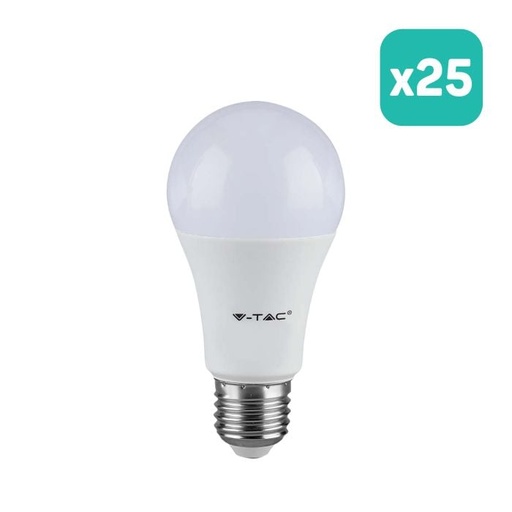 [217261] Bombilla LED V-TAC GLS -  Soporte E27 - IP20 - Blanca - 8.5W - 806 Lumens - 4000K - Pack de 25