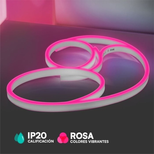 [6874] V-TAC Tira de Luz LED - Neon Flex - IP20 - Código de Color: Rosa - Precio/1m (Rollo 10m)