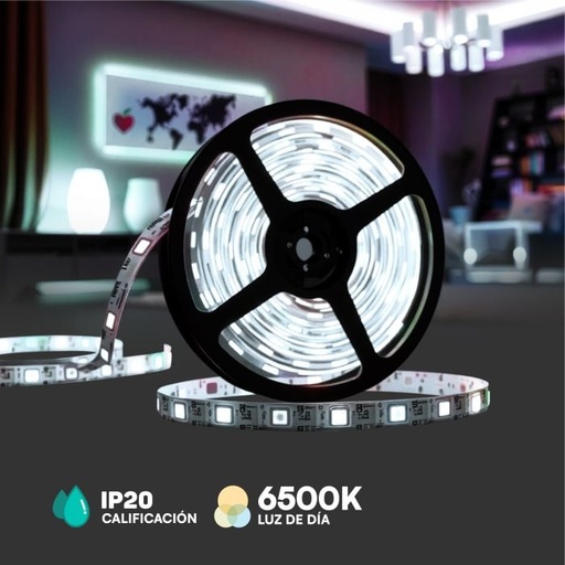 [2336] V-TAC Tira de Luz LED - IP20 - 6500K - Precio/1m (5m Rollo)