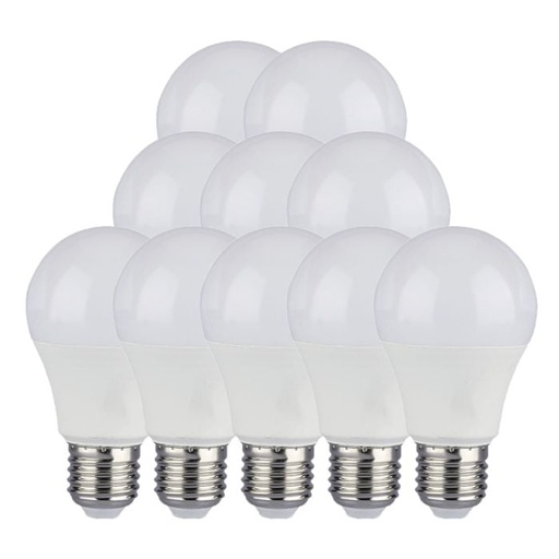 [217350] Bombilla LED V-TAC  -  Soporte E27 - IP20 - Blanca - 10.5W - 1055 Lumens - 3000K - Pack de 10