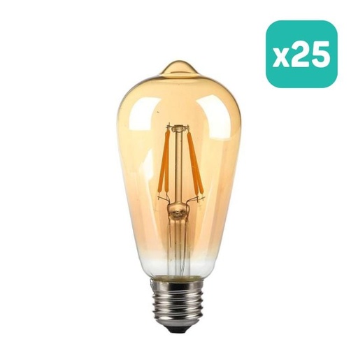 [214361] Bombilla LED V-TAC - Ámbar - ST64 - Soporte E27 - IP20 - 4W - 350 Lumens - 2200K - Pack de 25