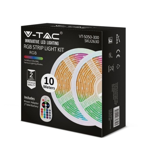 [2630] LED Tira de luz LED Kits - EU Plug - IP20 - RGB - 5m Roll